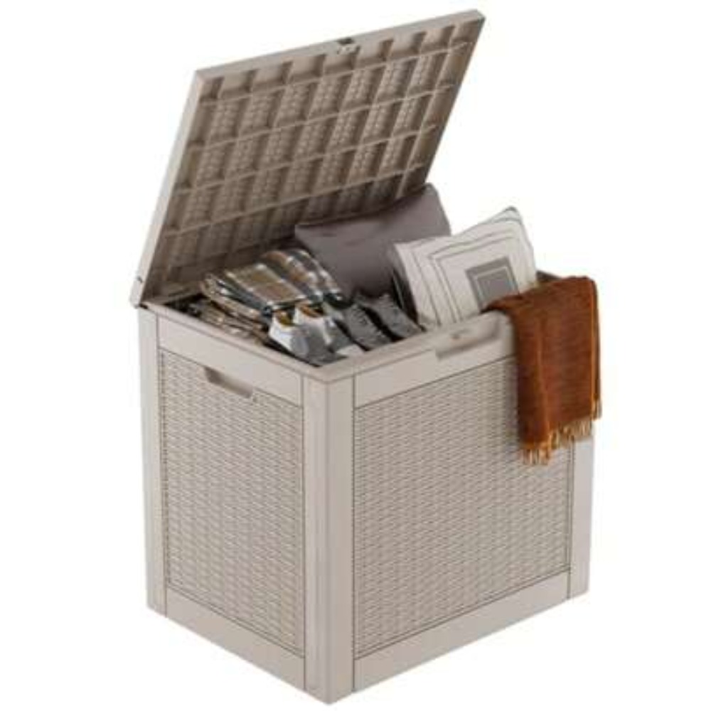 Allsports Equipment - 31-Gallonen-Gartenbox aus Kunstharz mit Weidenmuster, abschließbar,