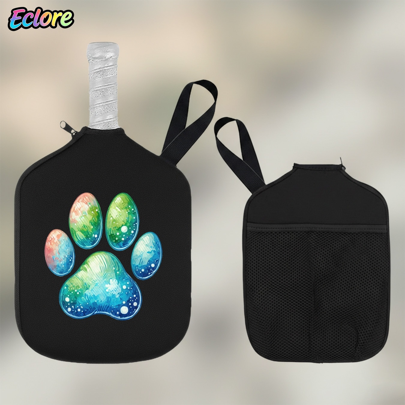 Pickleball Paddle - Aquarell-Farbverlauf Katzenpfoten-Design Pickleball-Schlägertasche mit Reißverschluss Sportausrüstungs-Aufbewahrung