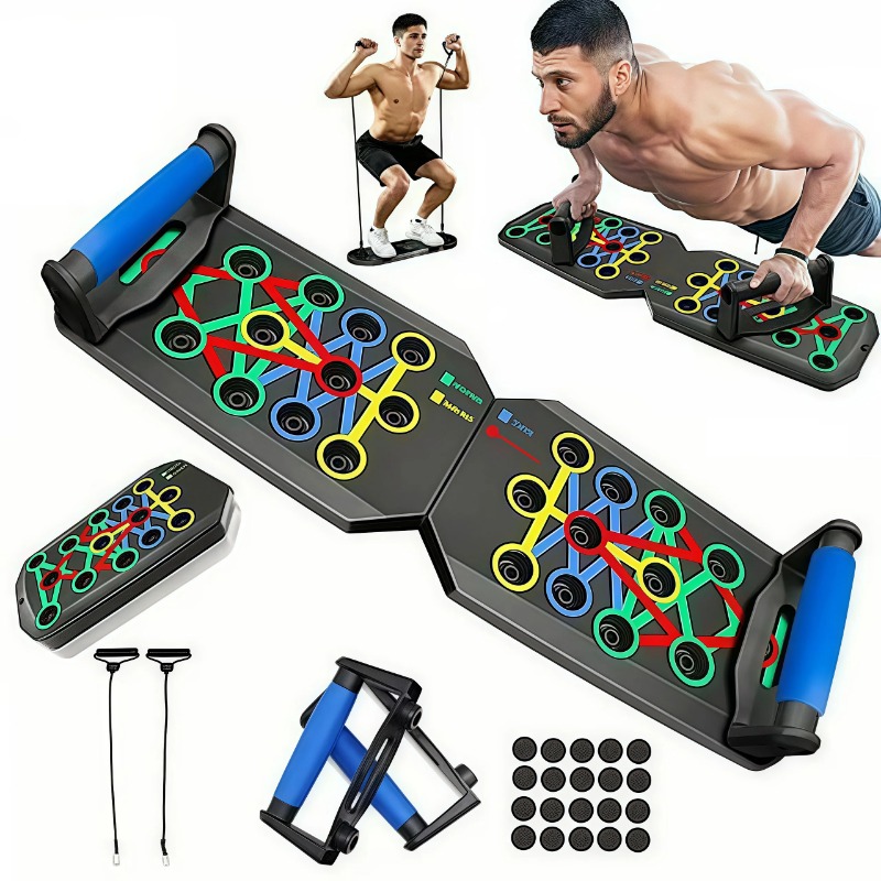 Sports Equipment Wholesale - Faltbares Push-Up-Board mit Widerstandsbändern, multifunktionale Liegestützgriffe,